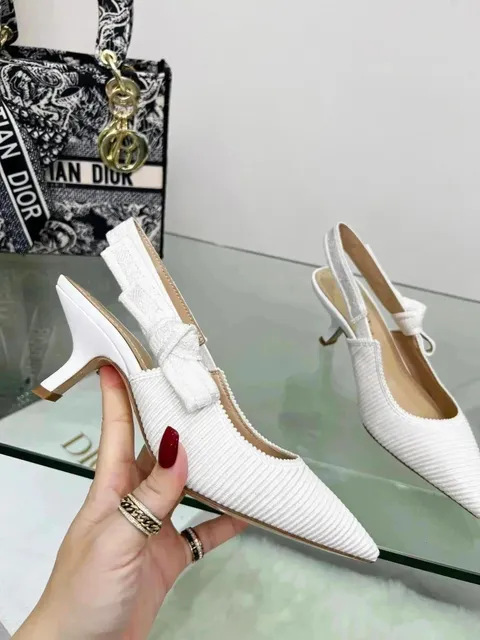 Dior Slingback Ribbed Fabric Bow Detail