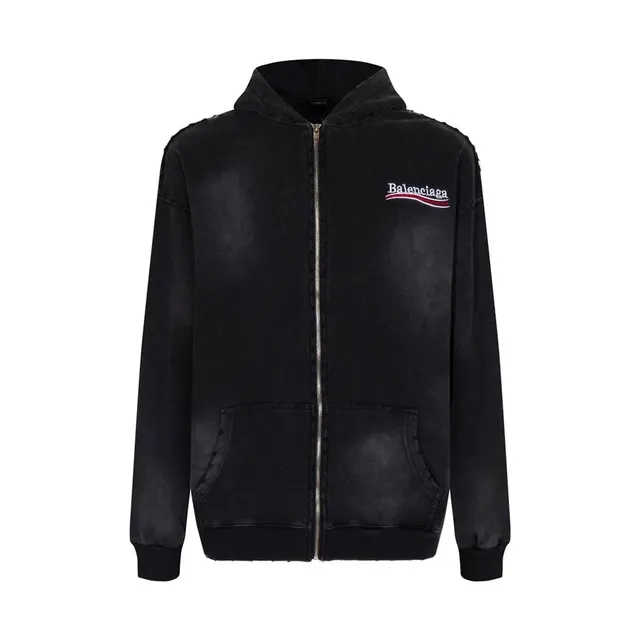 Balenciaga Zip-Up Hoodie Distressed Logo