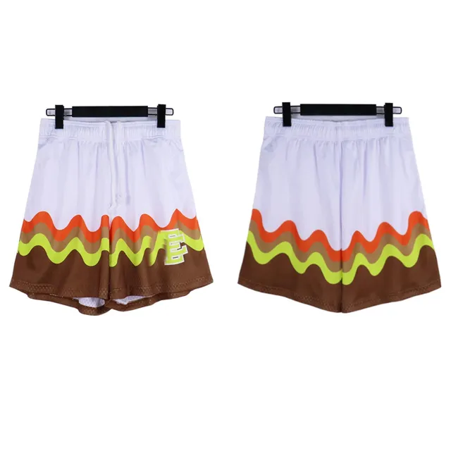 Wavy Hem Shorts Multi-Color Wave Print