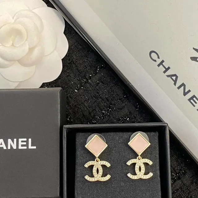 Chanel CC Logo Earrings Pink Resin & Crystal