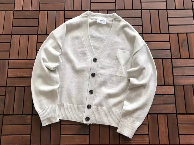 AMI Paris V-Neck Cardigan Pocket Detail