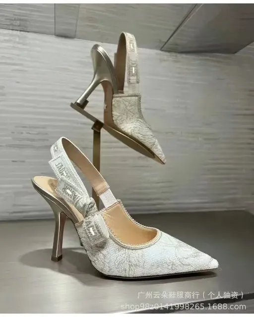 Dior Slingback Heel Embroidered Lace with CD Buckle