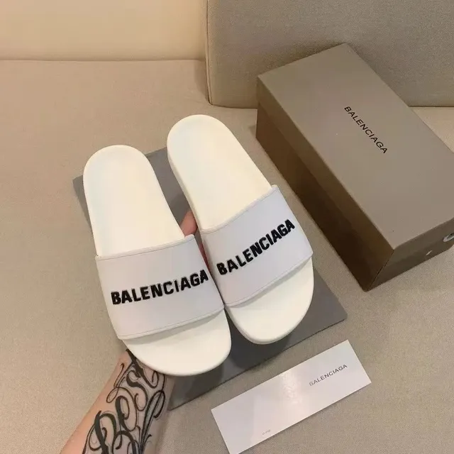 Balenciaga Logo Slide White with Black Logo