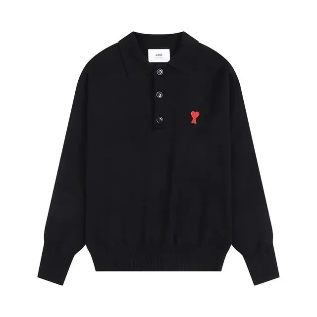 AMI Paris Polo Sweater Red Heart Logo