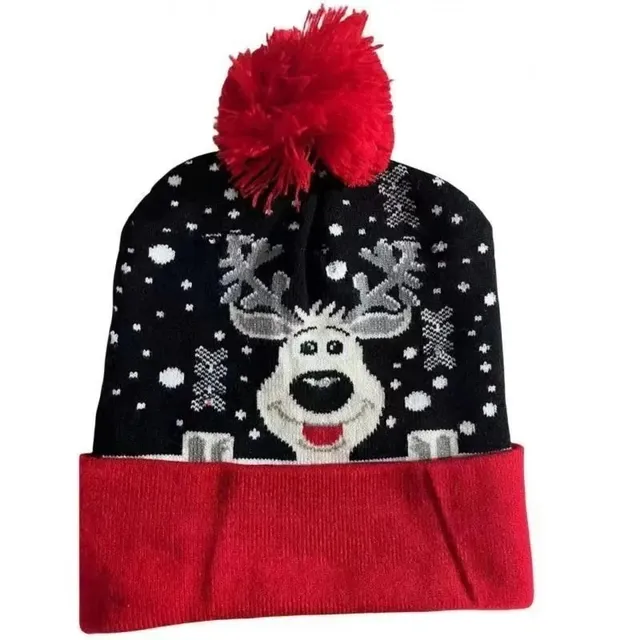 Knit Beanie Reindeer Print with Pom-Pom