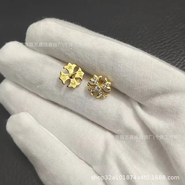 Chrome Hearts Cross Stud Earrings Pave Crystal