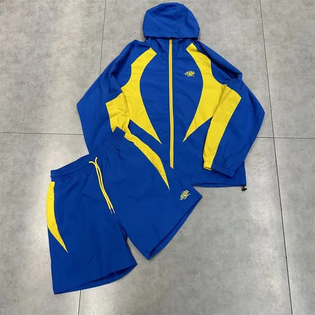 Windbreaker and Shorts Set Blue with Yellow Panels
