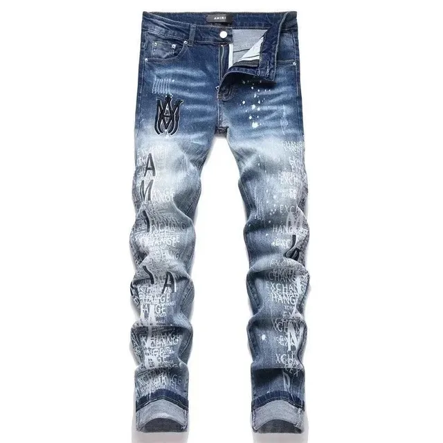 Amiri Distressed Print Jeans Splatter Logo Wash