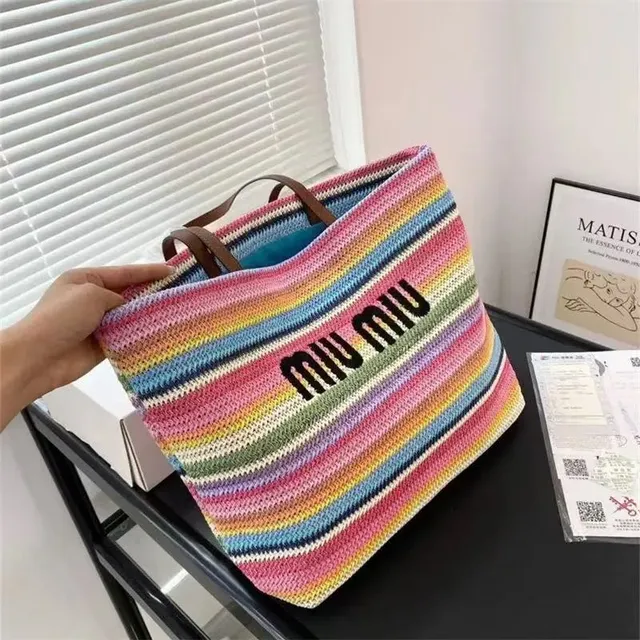 Miu Miu Knit Tote Bag Rainbow Stripe