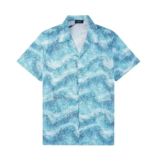 Amiri Short-Sleeve Shirt Ocean Wave Print