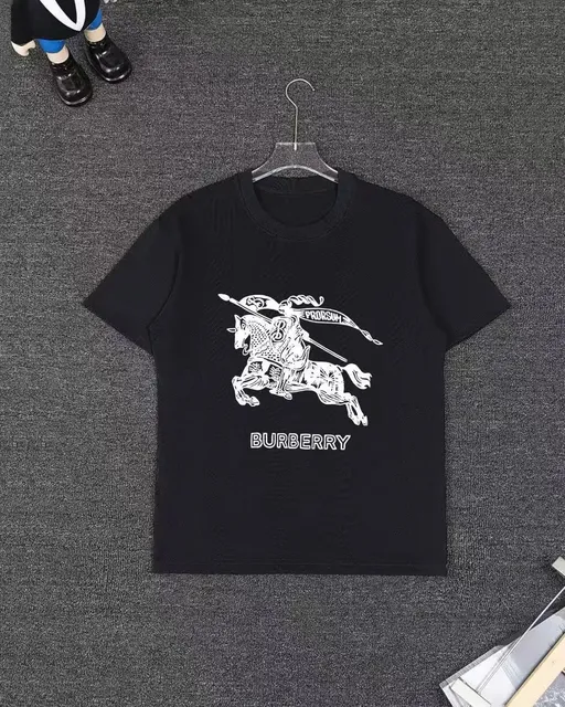 Burberry t-shirt black with white Equestrian Knight logo and 'BURBERRY' text