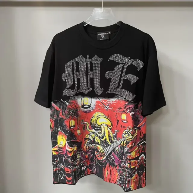 Mixed Emotion Graphic Tee Octopus Print with Rhinestone Logo
