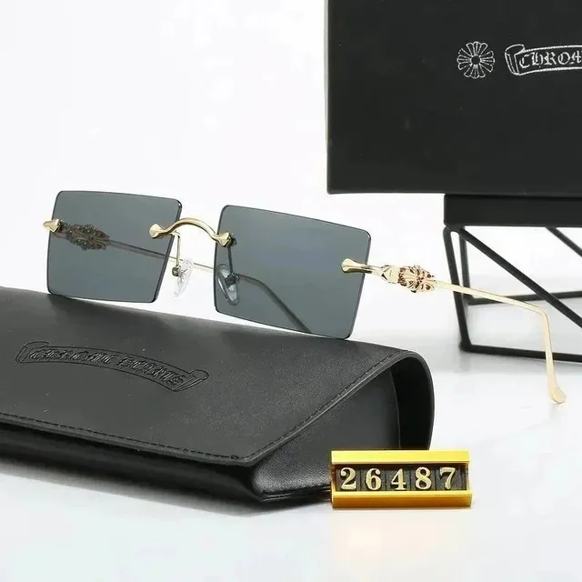 Chrome Hearts Square Rimless Sunglasses Gold Hardware