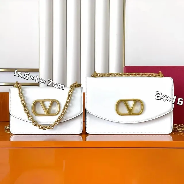 Valentino VLogo Chain Bag White with Gold Hardware