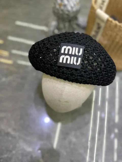 Miu Miu Crochet Beret Logo Patch