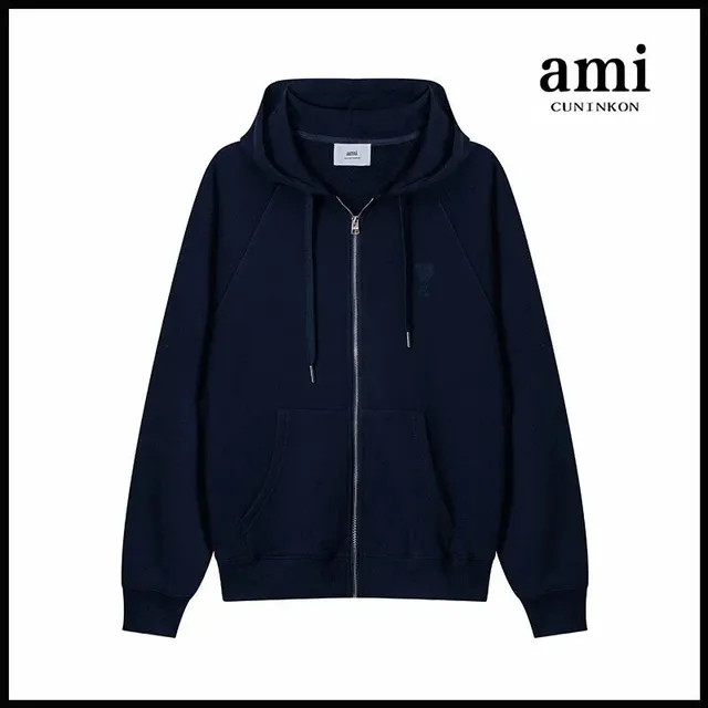 AMI Paris Zip-Up Hoodie Embroidered Logo