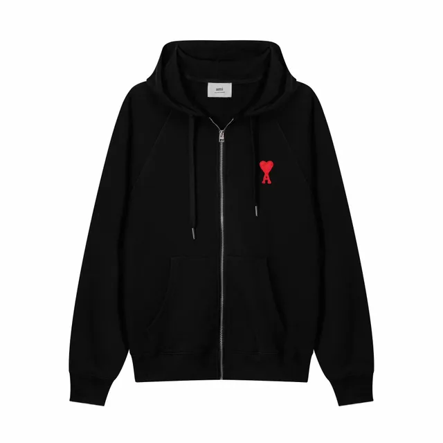 AMI Paris Zip-Up Hoodie Red Heart Logo