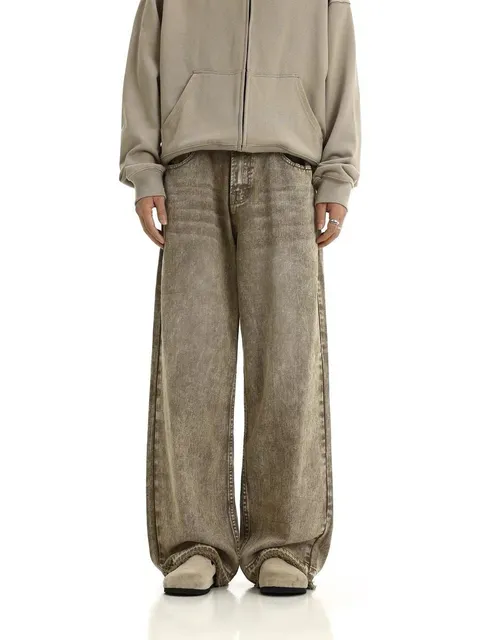 Wide-Leg Denim Trousers Acid Wash