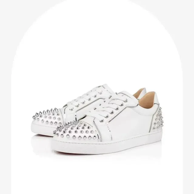 Christian Louboutin Louis Junior Spikes White Leather with Silver Spikes