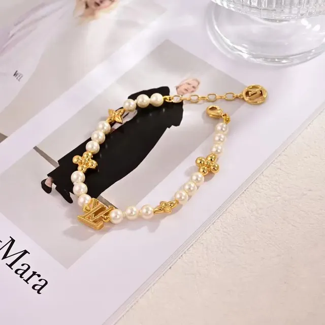 Louis Vuitton Pearl Bracelet LV Logo and Flower Motif