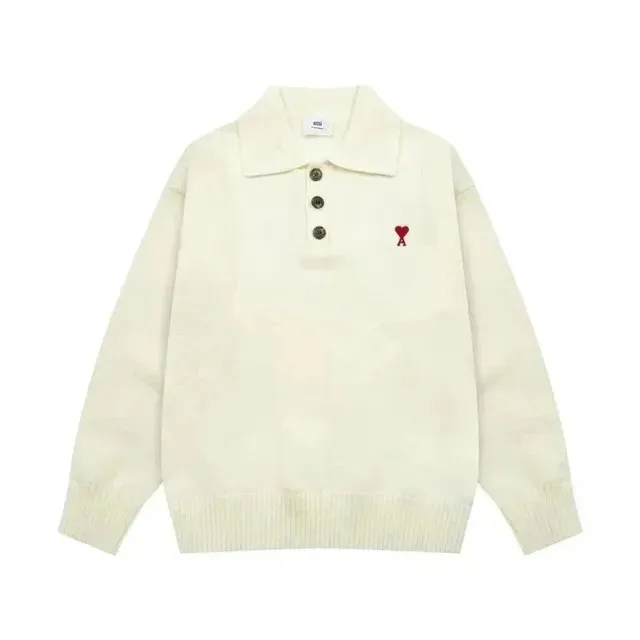 Off-White Polo Knit Sweater Cream with Red Heart Logo