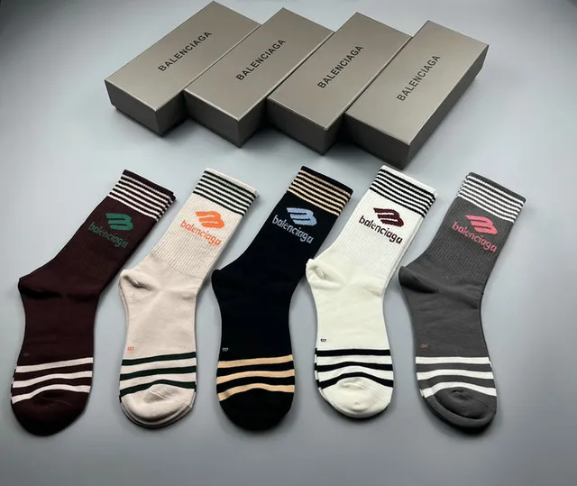Balenciaga Logo Socks Striped Cuff