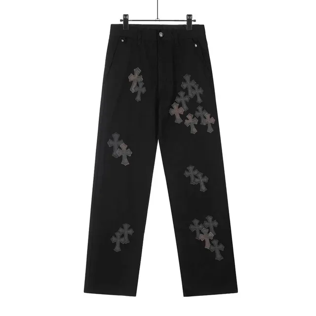 Cross Patch Trousers Black with Chrome Hearts Cross Patches
