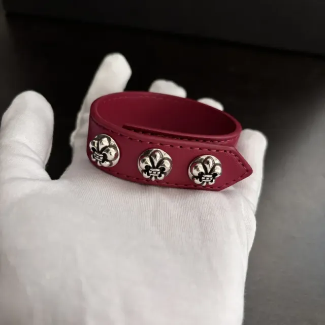 Chrome Hearts Fleur-de-Lis Leather Cuff Triple Fleur-de-Lis