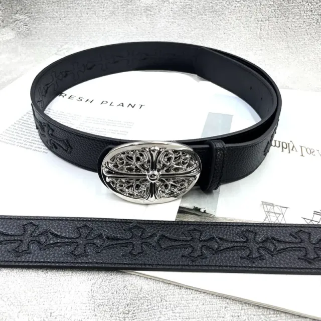 [15 black crosses, black background, round cross] belt