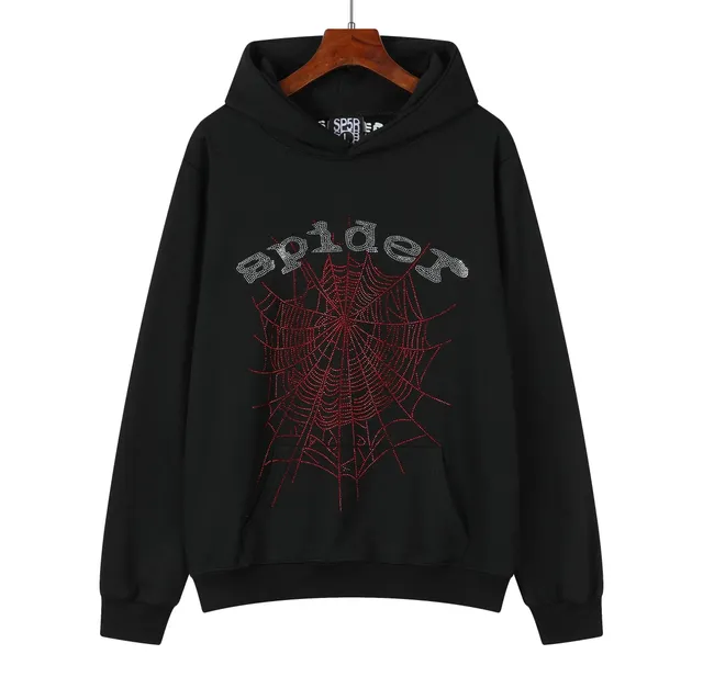 Sp5der Hoodie Spider Web Rhinestone