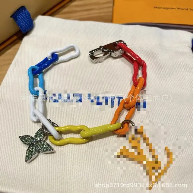 Louis Vuitton Chain Bracelet Multicolor Enamel with Flower Charm