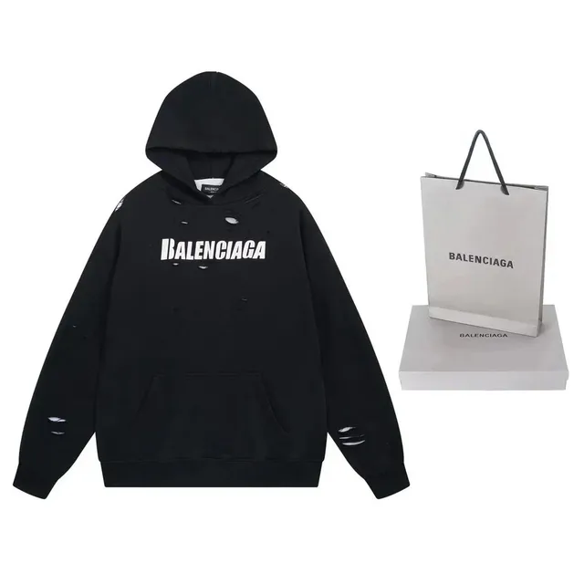 Balenciaga Distressed Hoodie Logo Print