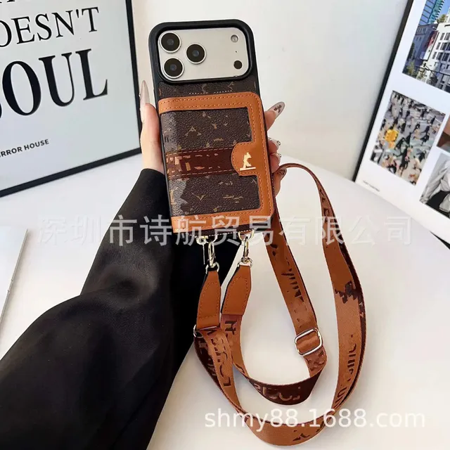 Louis Vuitton Phone Strap Case Monogram Canvas with Leather Trim