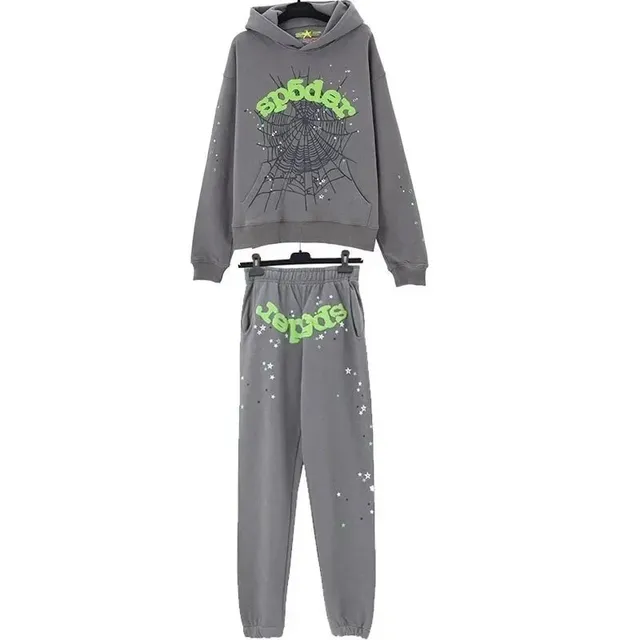 Sp5der Spider Hoodie and Joggers Set Spider Web Print with Stars