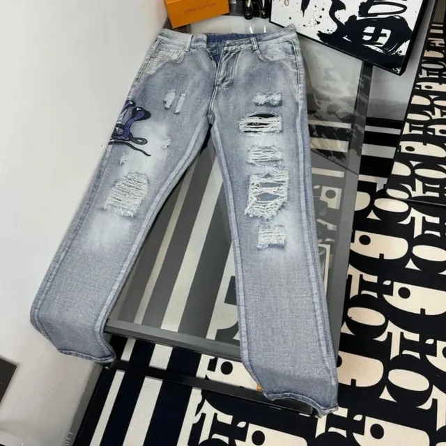 Balenciaga Distressed Jeans Snake Embroidery