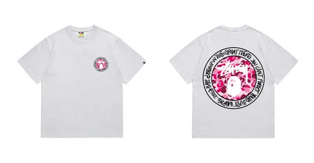 Stüssy × BAPE Graphic Tee Pink Camo Ape Head