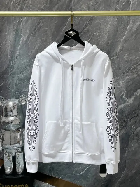 Chrome Hearts Zip-Up Hoodie Ornate Sleeve Print
