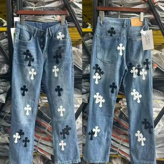 Chrome Hearts Cross Patch Jeans Multi Cross Embroidered
