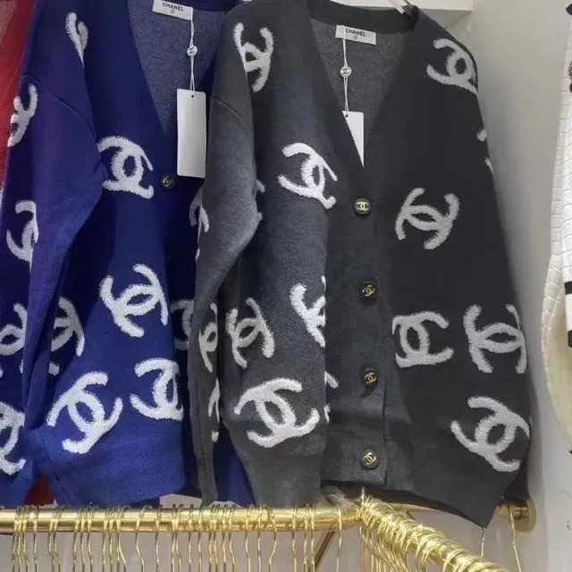 Chanel Logo Knit Cardigan CC Logo Intarsia
