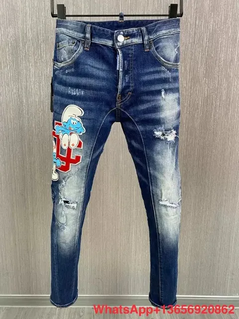 Dsquared2 Slim Fit Jeans Smurf Patch Distressed