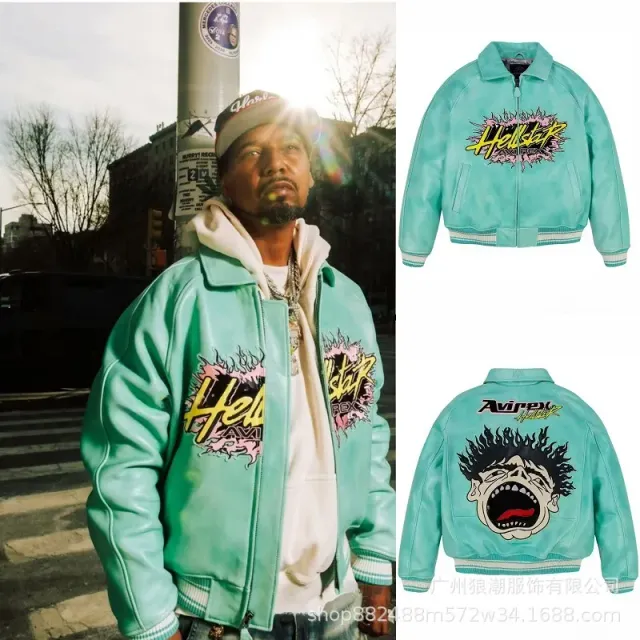 Leather Bomber Jacket Hellstar x Avirex Graphic