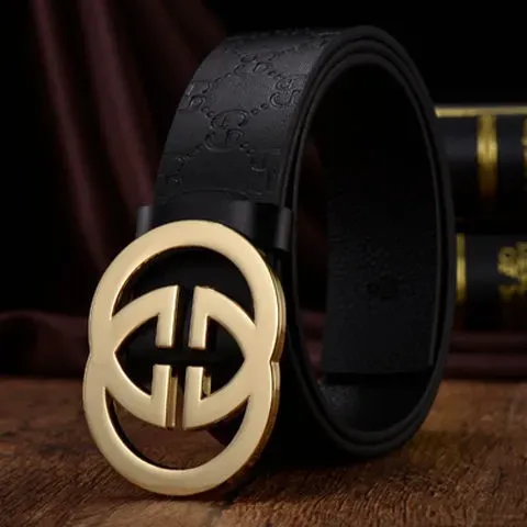 69 leather pattern black gold buckle