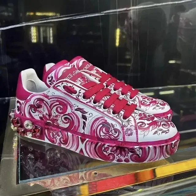 Dolce & Gabbana Sneaker Baroque Print with Crystal Embellishment