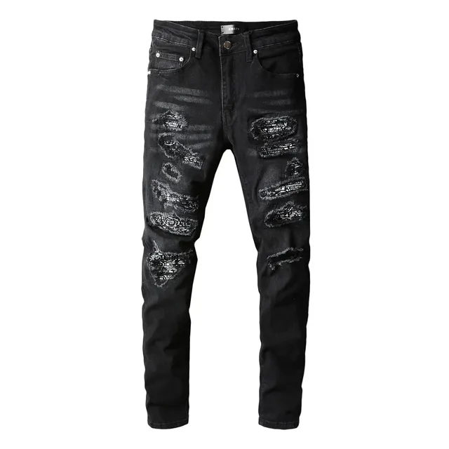 Amiri Distressed Slim Fit Jeans Black Destroyed