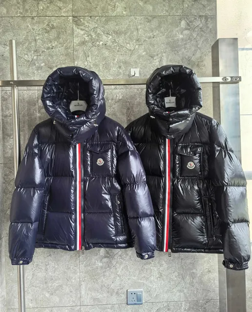 Moncler Down Jacket Logo Patch with Webbing Trim Navy/Black
