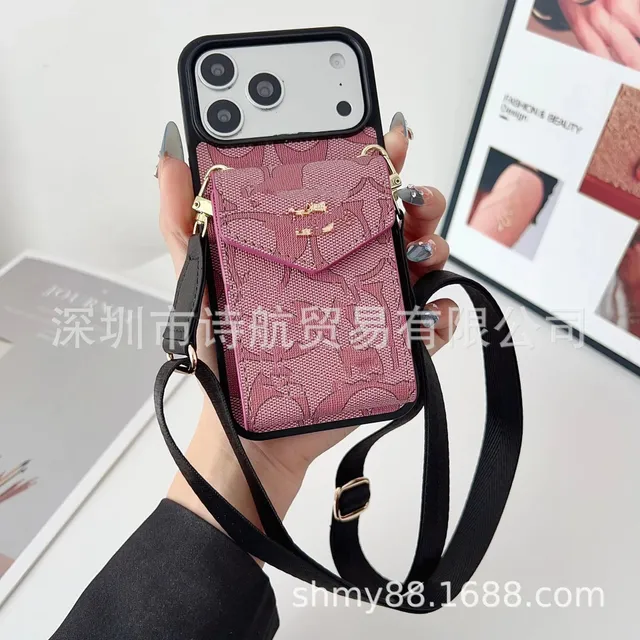 Coach Phone Crossbody Pouch Signature Canvas with Gold Hardware