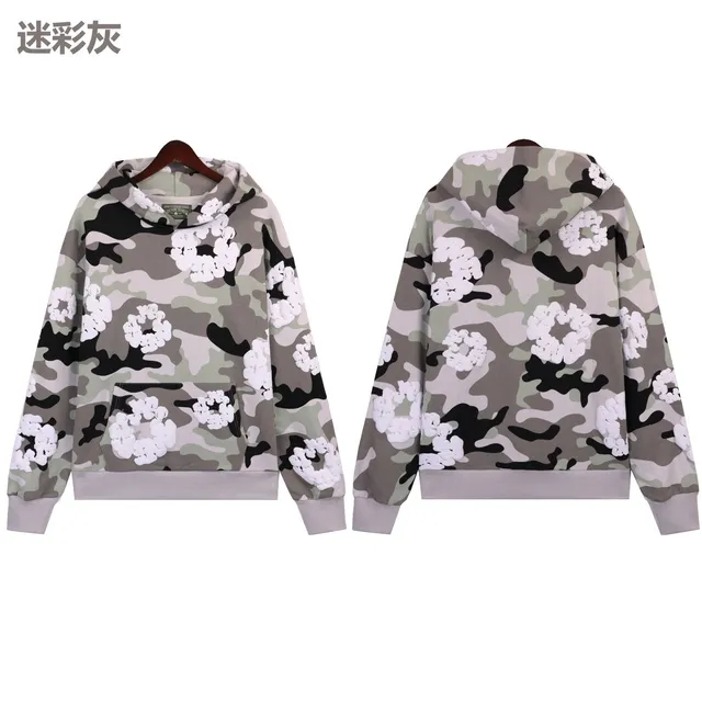 Hooded Sweatshirt Camouflage with Floral Appliqué