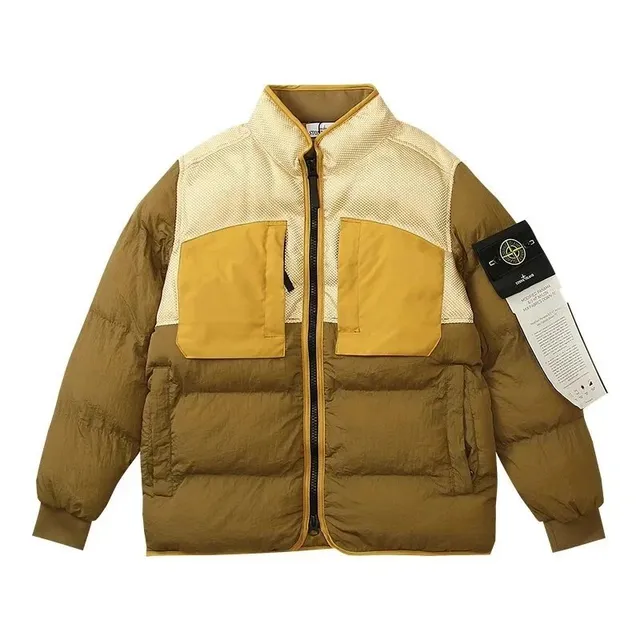 Stone Island Patchwork Puffer Jacket Two-Tone Mesh and Nylon