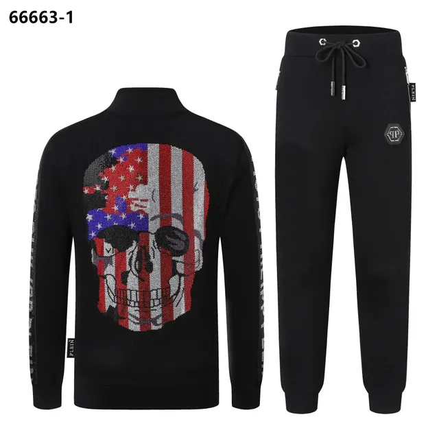 Philipp Plein Skull Sweatshirt and Joggers Set American Flag Skull