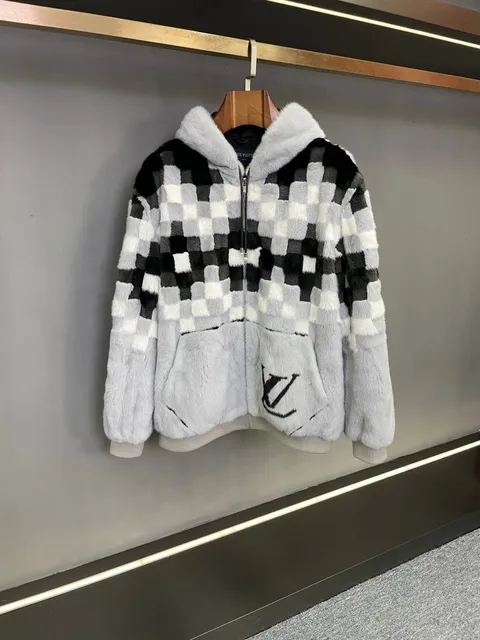 Louis Vuitton Faux Fur Hooded Jacket Checkerboard